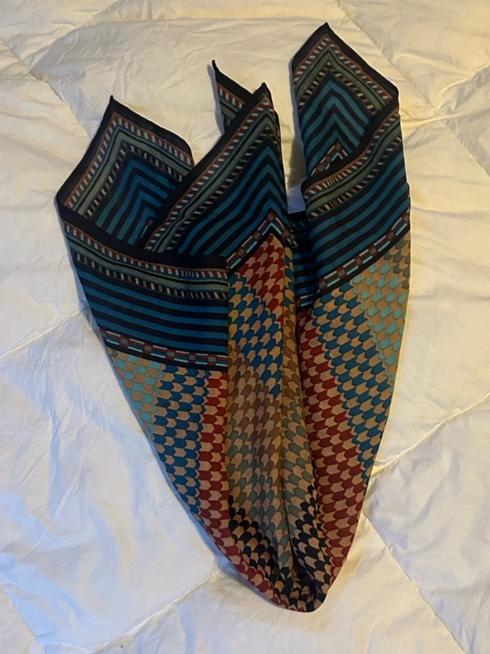 Kenzo Blue and Black Striped Geometric Silk Scarf